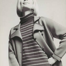 Photograph - Ricardo Knitwear, Female Model Wearing Woollen Jacket, Jumper & Trousers A, Melbourne, circa 1968 Wearing Woollen Dress & Hat, Melbourne, circa 1968