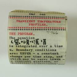 12 Hole Paper Tape - CSIRAC Computer, UMJ 340 Transient Temp. Profiles, T766, circa 1959