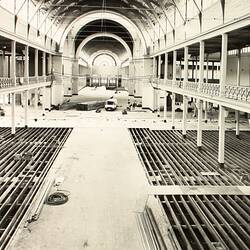 Photograph - Programme '84, Timber Floor Replacement in the Great Hall, Royal Exhibition Buildings, 30 Jan 1985