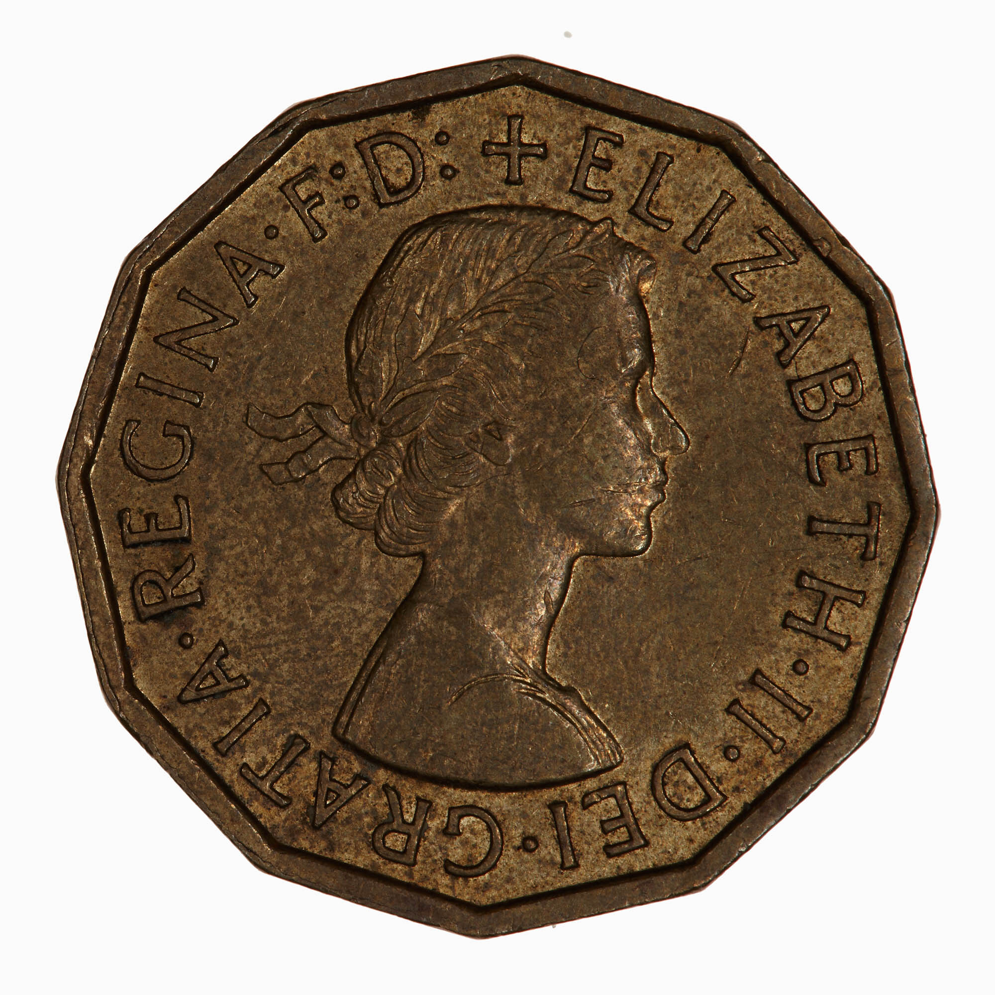 ELIZABETH Ⅱ DEI GRATIA REGINA F D※USED・イギリスエリザベス2世・チェーン長さ50センチ男女兼用硬貨ペンダント・THREE  PENCE