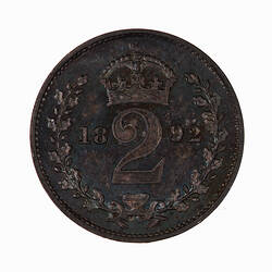 Coin - Twopence (Maundy), Queen Victoria, Great Britain, 1892 (Reverse)