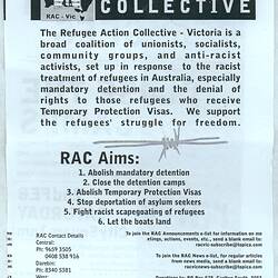 Leaflet - Refugee Action Collective, Victoria, circa 2002