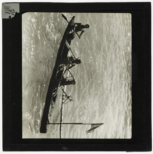 Lantern Slide - Three Men in Canoe, Fiji, circa 1920s