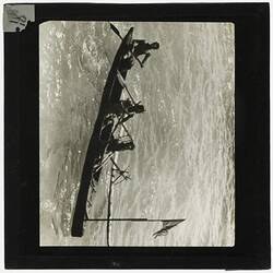 Lantern Slide - Three Men in Canoe, Pacific Islands, circa 1930s