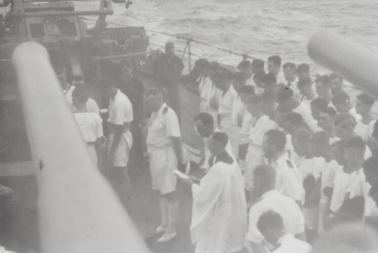 Negative - Dusk Funeral Service on HMS Hobart, Indonesia, World War II, 1941-1942