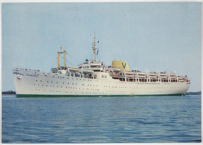 Postcard - MV Fairsea, Sitmar Line, 1957
