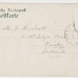 Postcard - Basler Missionsstation Buea, Gruss aus Kamerun, To J. B. Scott, S. S. Glenda, 10 Mar 1904