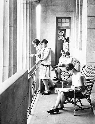 Students on the Balcony of the Emily McPherson College, Melbourne, Victoria, circa 1930
