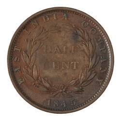 Coin - 1/2 Cent, Straits Settlements, 1845