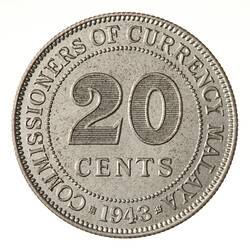 Coin - 20 Cents, Malaya, 1943