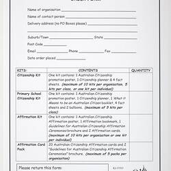 Order Form - Information Pack, Australian Citizenship, Department of Citizenship & Multicultural Affairs, 2003