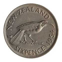 Coin - 6 Pence, New Zealand, 1954