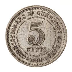 Coin - 5 Cents, Malaya, 1939