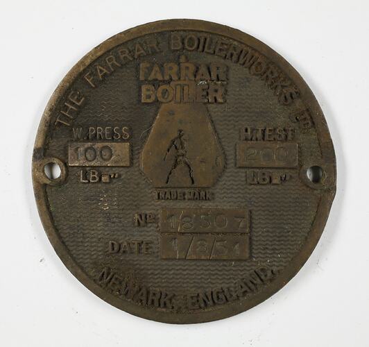 Locomotive Boiler Plate - The Farrar Boilerworks, Newark, England, 1951