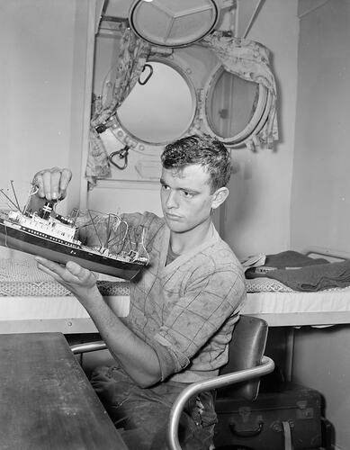 Negative - Man with Model Ship, Melbourne, Victoria, 1958