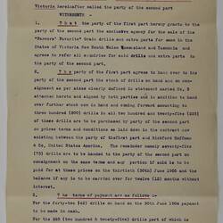 Copy of Memorandum of Agreement - W. B. Veirs & Co., H.V. McKay, Agency for 'Farmers' Favorite' Grain Drills, 2 Jan 1905