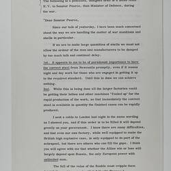 Copy of Letter - H.V. McKay, to Senator Pearce, Manufacture of War Munitions, circa 1915