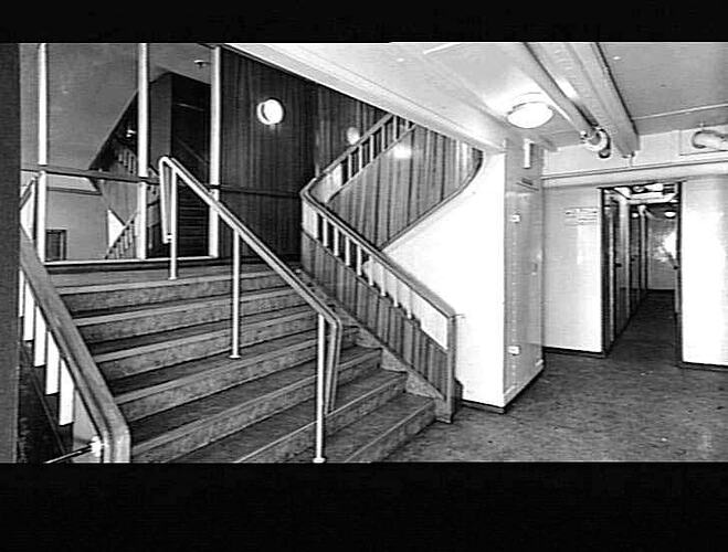 Ship interior. Staircase at left.