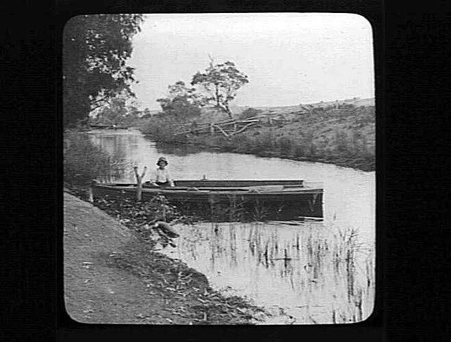 Lantern Slide - Boy in Boat on a River