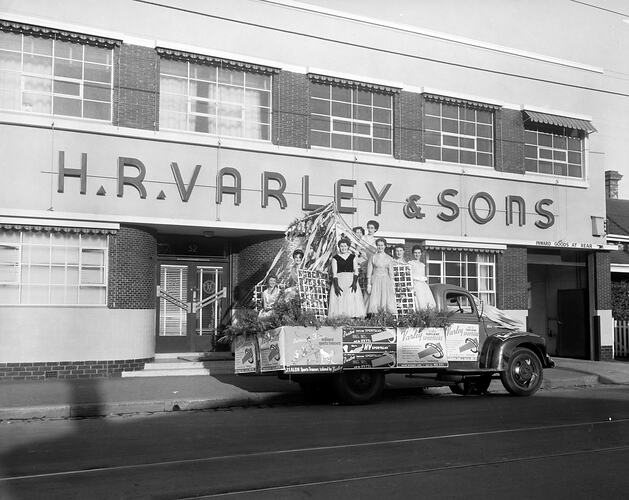 H. R. Varley & Sons Pty Ltd, Women with Promotional Truck, Brunswick, Victoria, Sep 1957