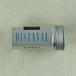 Aluminium canister with screw top. White label with blue print.