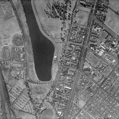 Negative - Aerial View of Albert Park Lake, Victoria, 28 Feb 1956