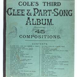 Song Book - 'Cole's Third Glee & Part-Song Album', Coles Book Arcade, Melbourne, circa 1900-1929