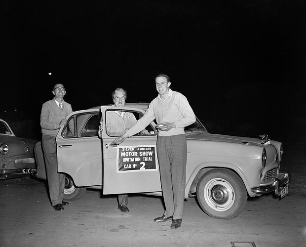 Austin Car Club, Group Standing with a Car, Victoria, 10 Apr 1959