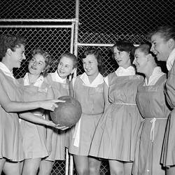 Negative - MacRobertson Girl's High School, Netball Team, Flagstaff Gardens, Melbourne, 13 May 1959