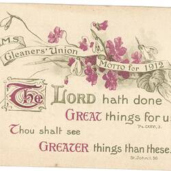 Card - Gleaners' Union Motto for 1912