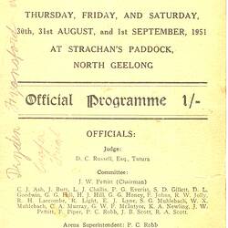 Programme - Geelong Agricultural & Pastoral Society, 'Sheep Dog Trials', 1951