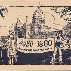 Postcard - Sketch of the Royal Exhibition Building & Centenary Celebrations, Honey Clarke, Melbourne, 1980