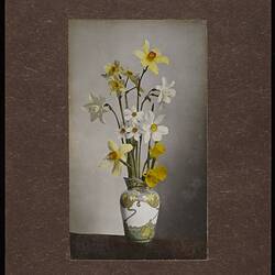 Stereograph - Still Life with Daffodils in a Vase, circa 1920