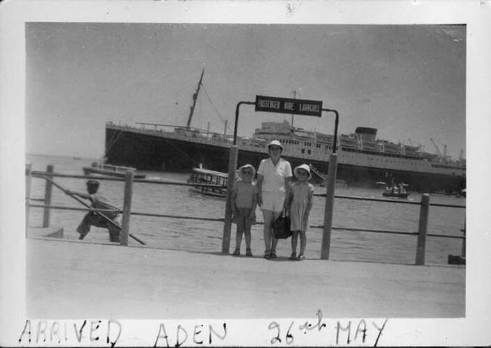 Negative - Joan, June & Brian Foster, Aden, 26 May 1955