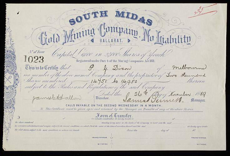 Rectangular paper with printed and handwritten text.
