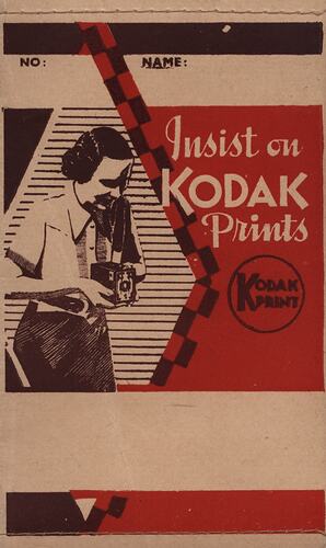 Folder featuring illustration of woman with box camera.