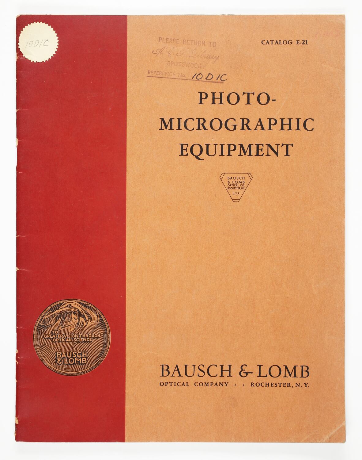 Catalogue Bausch & Lomb Optical Co, Photomicrographic Equipment, 1936