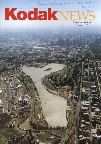 Magazine cover with aerial photograph of Melbourne.