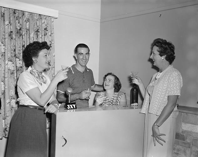 3XY Melbourne Radio Station, Group Sitting Around a Bar, Ringwood, Victoria, 11 Feb 1960
