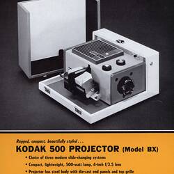 Printed page with text and photograph of projector.