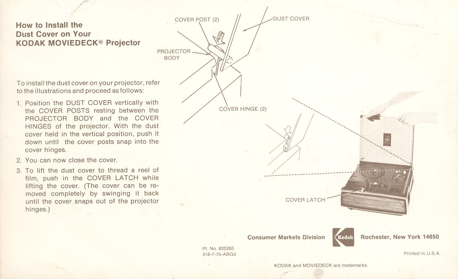 Installation Instructions Eastman Kodak, Kodak Moviedeck Projector