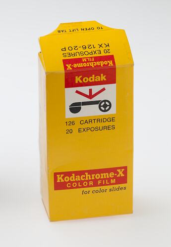 Front of yellow rectangular Kodak branded cardboard box.