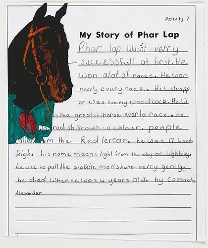Letter - My Story of Phar Lap, Cassandra Alexander, 1999