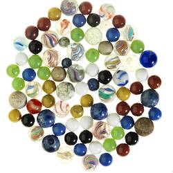 Coloured glass marbles.
