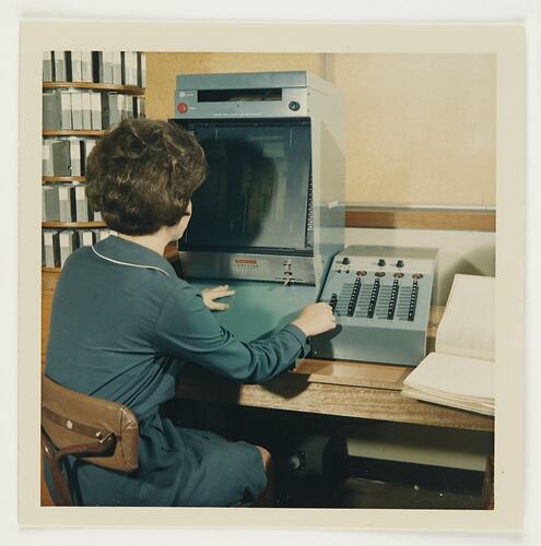 Worker Reviewing Mailing Addresses, Building 20, Kodak Factory, Coburg, circa 1960s