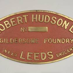 Locomotive Builders Plate - Robert Hudson Ltd., Leeds, England