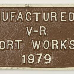 Builders Plate - Victorian Railways, Newport Workshops, 1979