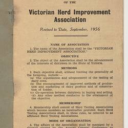Booklet - Constitution of the Victorian Herd Improvement Association, Sep 1956, Page 1