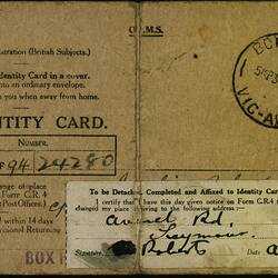 Identity Card - Amelia Roberts, Seymour, Victoria, 31 Mar 1942