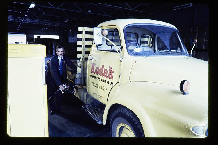 Kodak Australasia Pty Ltd, Refueling a Kodak Utility Truck, Coburg, circa 1970s